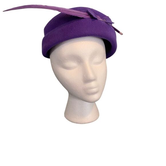 Vintage Glenover Henry Pollak Fascinator Purple Feathered Hat - Picture 1 of 8
